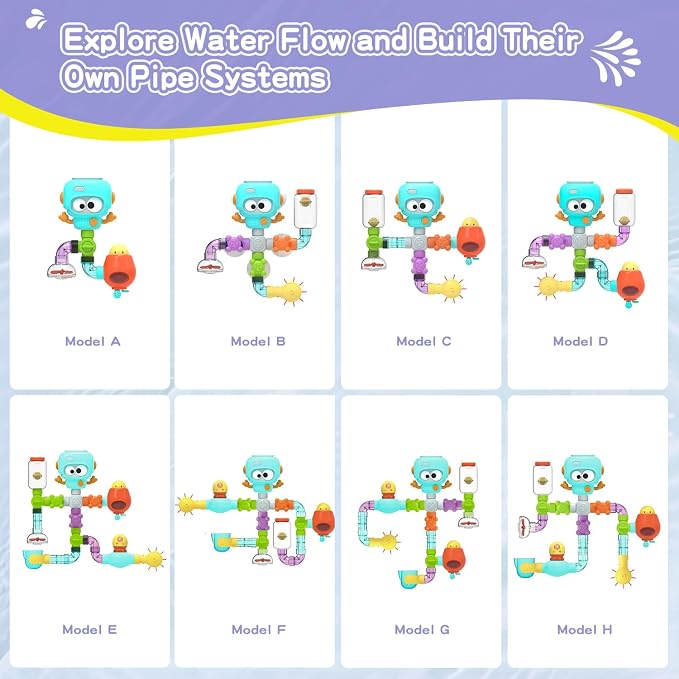 STEM Building Bath Toys for Kids Ages 3-8 | DIY Water Pipe Assembly Kit with Suction Cups | Educational Bathtub Toys for Toddlers 3+ | Creative Tub Time Birthday Gifts for Boys & Girls - Image 4
