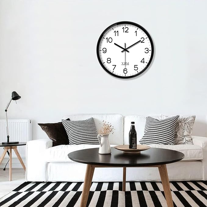 XFM Large Silent Wall Clocks Battery Operated 16 Inch Black Classic - Image 2