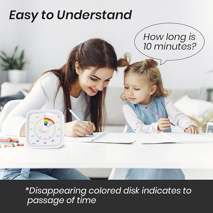Yunbaoit Rainbow Visual Timer for Kids, 60-min Countdown Timer, White - Image 2