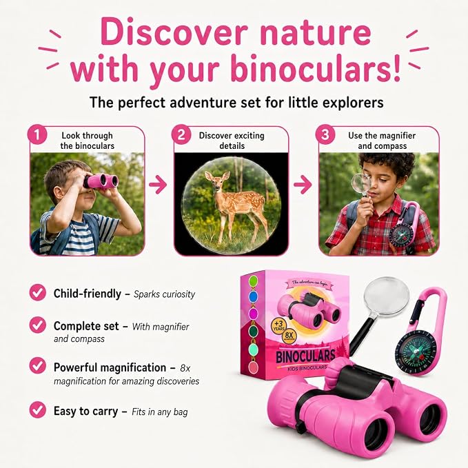 Binoculars for Kids – Perfect Toy for Little Boys and Girls – Extensive Set Incl. Magnifying Glass & Compass – Powerful Magnification 8X21 – 3 to 12 Year Old Kids for Toddler - Image 5