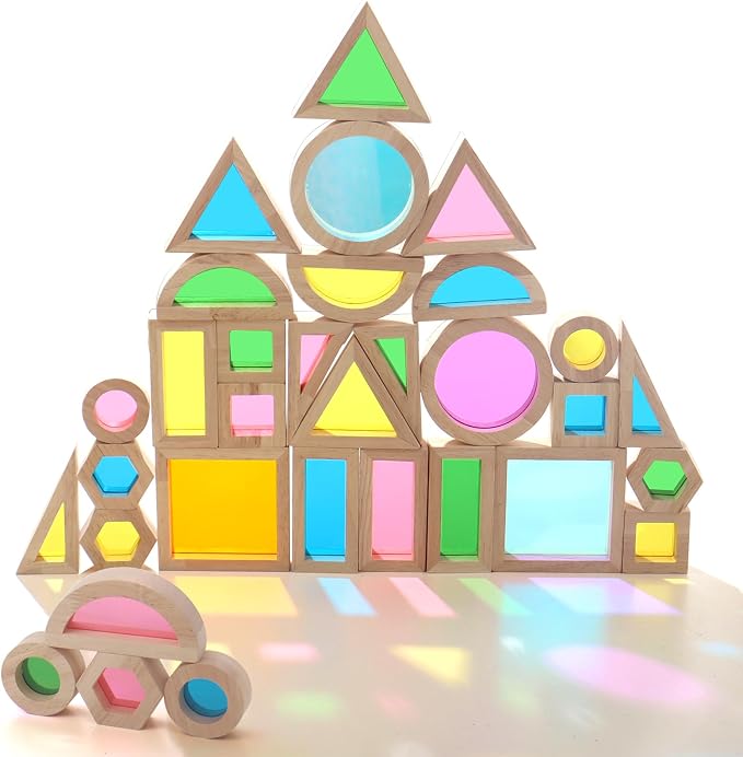 Dinhon 32-Piece Acrylic Rainbow Building Blocks Set for Kids - Colorful Stacking Blocks, Educational Toddler Puzzles, Preschool Learning Toys, Gifts for Ages 1 2 3 4 5 Boys and Girls by Dinhon