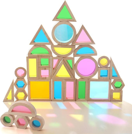 Dinhon 32-Piece Acrylic Rainbow Building Blocks Set for Kids - Colorful Stacking Blocks, Educational Toddler Puzzles, Preschool Learning Toys, Gifts for Ages 1 2 3 4 5 Boys and Girls by Dinhon