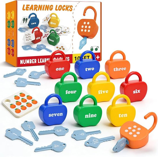Montessori Lock and Key Toddler Toys, Cause and Effect Sensory Learning Toys for 1 2 3 Year Old, Number Counting & Matching Game, Fine Motor Skills Preschool Travel Activities by YYDeek
