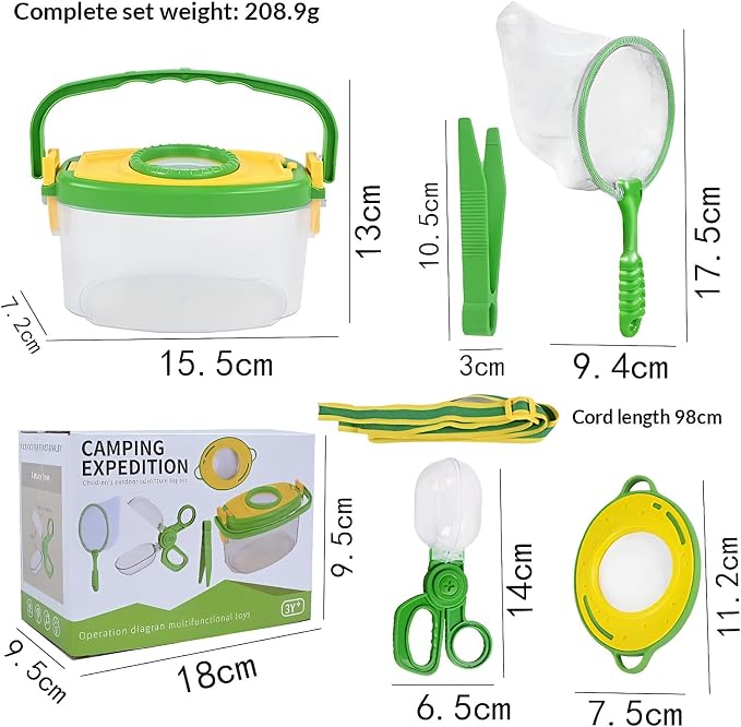 Bug Catcher Kit 6 Pcs - Insect Catching Set with Net, Bug Box, Magnifier & Tweezers - Outdoor Explorer Toy for Kids Age 3-12(Green 6 Pcs) - Image 6