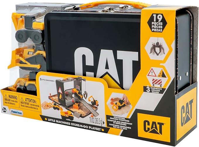 CAT Construction Toys, Store N Go Playset - Tin Travel Case Transforms into Multi-Level Worksite, Includes 2 Little Machines Vehicles & 10 + Accessories, Portable STEM Toy for Kids Ages 3 + - Image 4