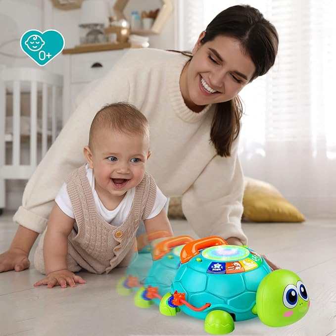 Baby Crawling Toys 6 to 12 Months, Infant Turtle Musical Toys with Phone Hand Drum，Baby 7 8 9 10 11 Months 1-2 Year Old Boy Girl Gift Green
