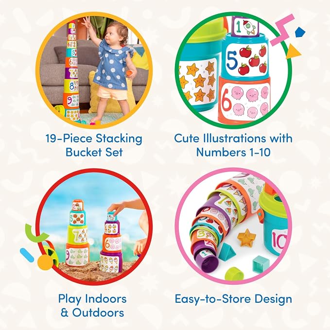 Battat Stacking Cups Shape Sorter, Sort & Stack Nesting Cups Set, Toddler - Image 4