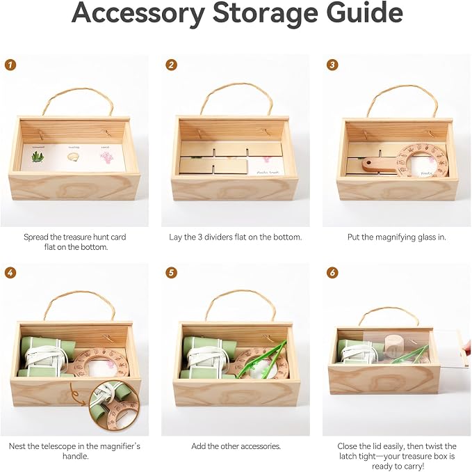 WOODEN TEETHER Kids Scavenger Hunt Play Set, 15pcs Treasure Hunt Kit with Binoculars, 10 Double-Sided Cards & Storage Box Indoor/Outdoor Exploration for Home, Backyard, Park - Image 9