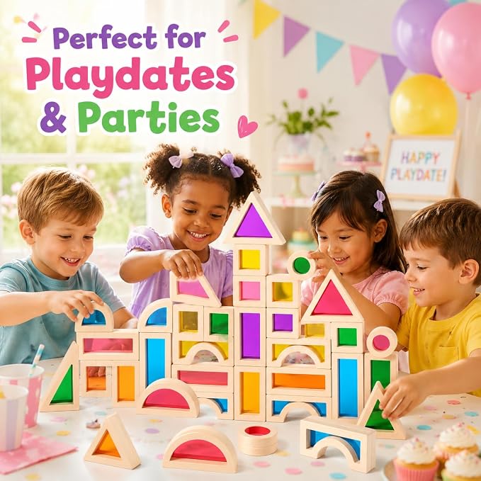 Rainbow Acrylic Blocks, 25 PCS Translucent Light Table Building Set - Image 4