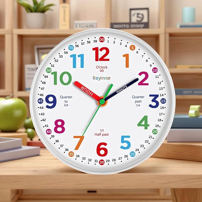 Roymnie 12" Wall Clock for Kids Learning Battery Operated Teaching Silent - Image 4