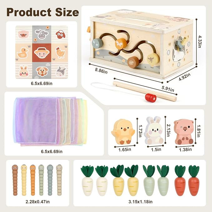 Joyreal 8-in-1 Montessori Tissue Box Toys for 1+ Years Wooden Activity Cube - Image 3