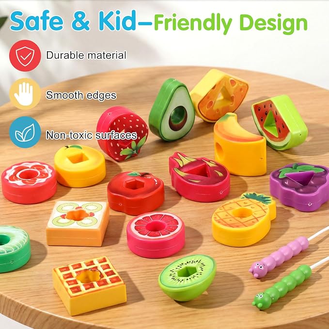 28 Pcs Caterpillar Lacing Toy for Toddlers Fruit Food Threading - Image 6