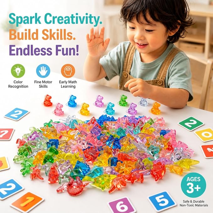 240 PCS Mini Dinosaur Toys for Kids,Translucent Counting Toys - Image 5
