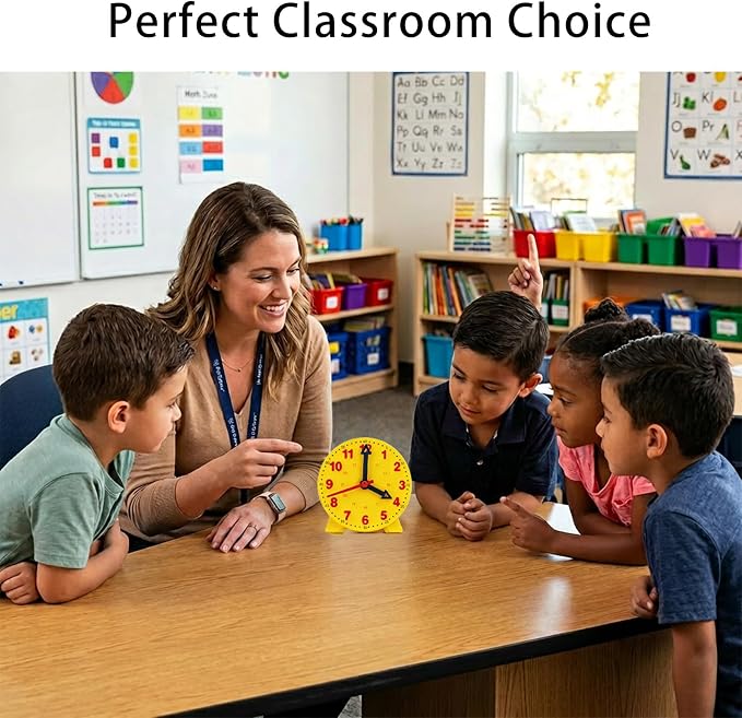 25 Pcs Teaching Clock Kit for Kids to Tell Time Teaching, Teacher Classroom Supplies, 4 Inch Yellow Mini Geared Clock, Basic Math Development Tool - Image 6