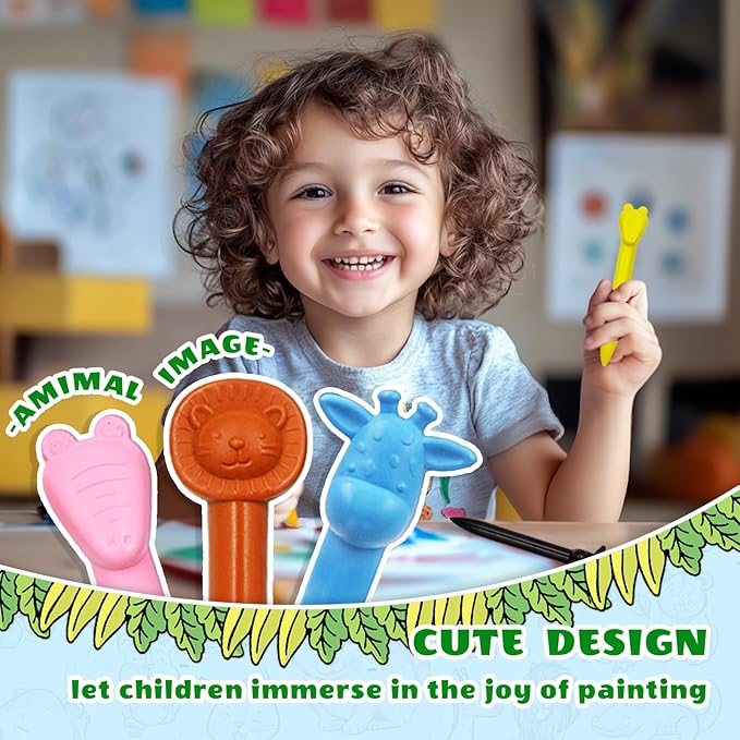 R&DLanci Animal Crayons for Toddlers, 11-colors Washable Crayon Set with Eraser & Drawing Paper, Non-Toxic Crayon, Easy to Hold, Mess-Free Crayons for kids, Art Supplies for Toddlers and Kids Ages 3+