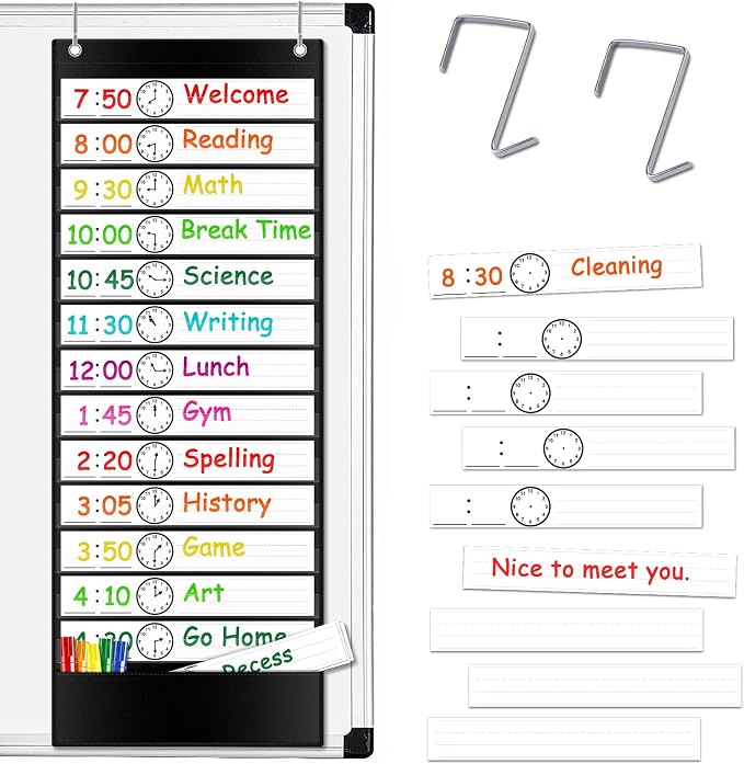 Daily Schedule Pocket Chart, Visual Schedule for Kids, Black by AUVCAS
