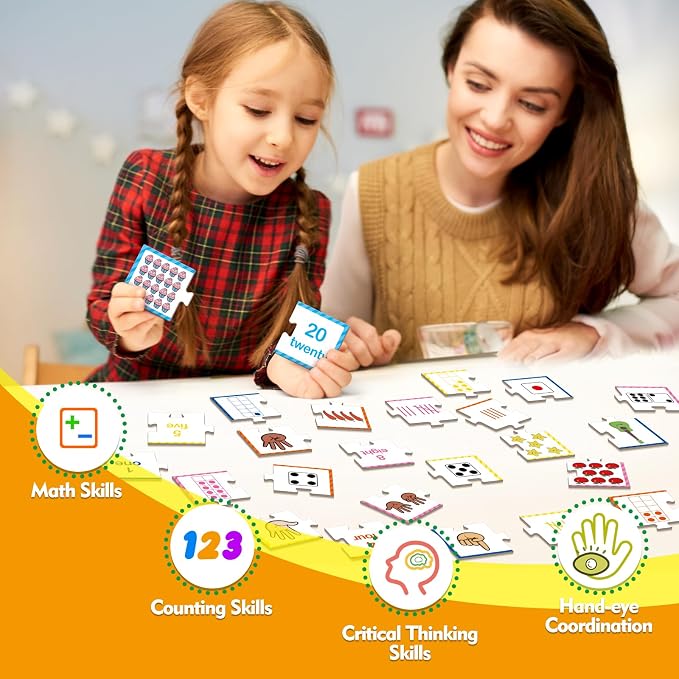 Kasfalci Number Puzzle Flash Cards, Back to School Supplies, 80 PCS Counting Math Flashcards for Kids Toddler, Matching Games, Preschool Kindergarten Activities Classroom Must Haves - Image 5