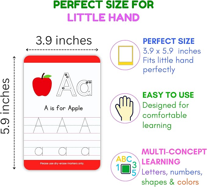 Alphabet Number Tracing Flash Cards | Reusable Large Dry Erase ABC, Numbers, Shapes & Colors | Upper & Lowercase Writing Practice | Montessori Learning for Toddlers, Preschool & Kindergarten - Image 2