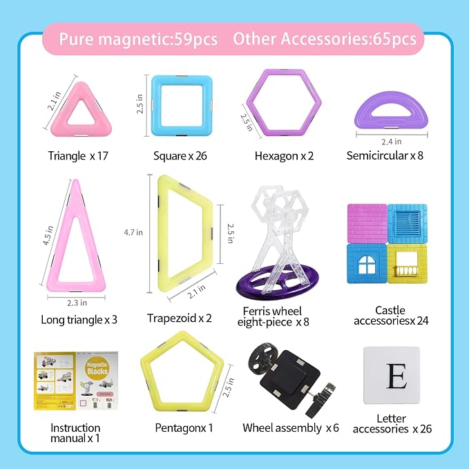 Tolnetr 124PCS Magnetic Tiles Toys for 3 4 5 6 7 8+Year Old Boys Girls - Image 6