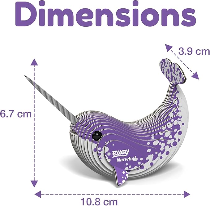 Eugy Narwhal 3D Puzzle, 23 Piece Eco-Friendly Educational Toy Puzzles for Boys, Girls & Kids Ages 6+
