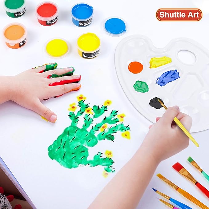 Shuttle Art Washable Finger Paint, 44 PCS with 36 Colors (1 fl oz) Toddler Paint, Paint Brushes, Palette, Non-Toxic Finger Painting for Toddlers