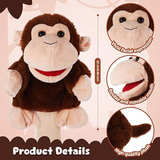 Animal Hand Puppets 11 Inch Sea Turtle Plush Dinosaur Animals Hand Puppet Toys Role-Play Toy Puppets for Kids Storytelling Imaginative Pretend Play Teaching Preschool(Monkey)