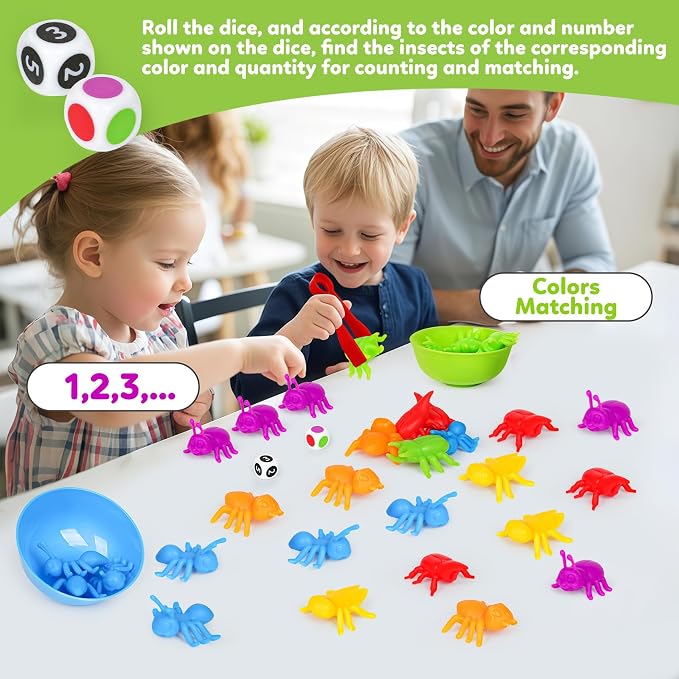 Counting Insects Matching Toys with Sorting Bowls and Games Dice Montessori Preschool Educational Activities Learning Color Sorting Fine Motor Skills Sensory Toys Birthday Gifts for 3 4 5 Year Old - Image 6