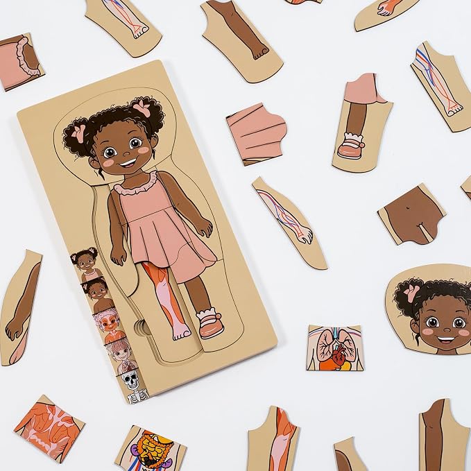 My Body Parts Puzzle for Toddlers Kids African Girl Montessori Wooden Anatomy Puzzle 3-5 Years Old Preschool Learning Game Human Body Cognitive Toys - Image 2
