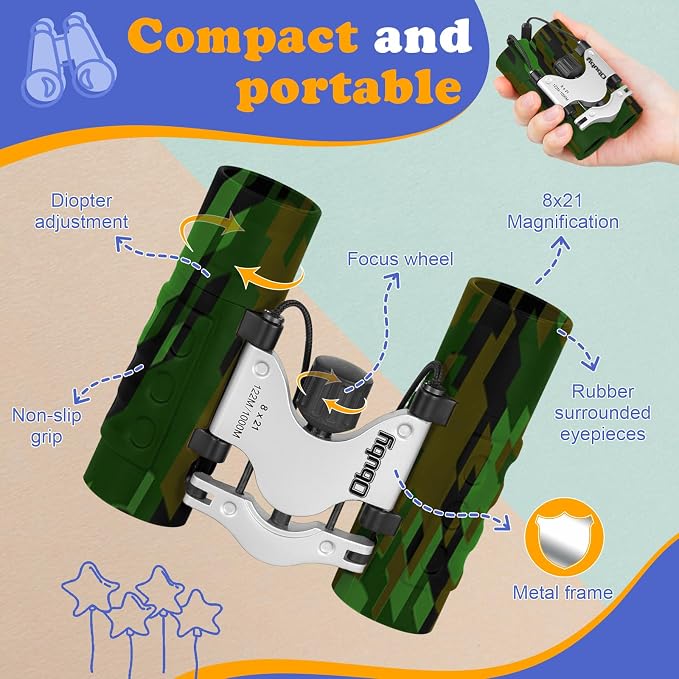 Real Binoculars for Kids Gifts for 3-12 Years Boys Girls 8x21 High-Resolution Optics Compact Toy Binocular for Bird Watching,Travel, Camping - Image 5