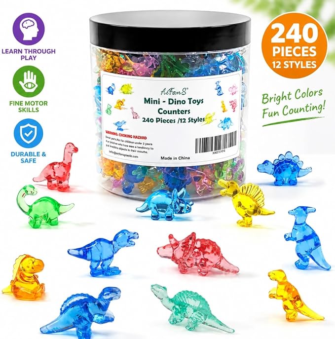 240 PCS Mini Dinosaur Toys for Kids,Translucent Counting Toys - Image 2
