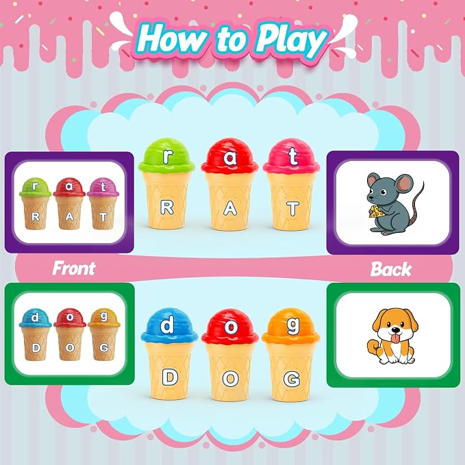 Aizweb Ice Cream Alphabet Learning Toys,Color Sorting Matching Letter Game for Toddlers,Stacking Montessori Preschool Kindergarten Learning Activities,Educational ABC Fine Motor Skills Toys - Image 5
