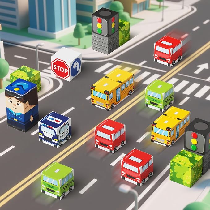 City Traffic Magnetic Blocks Set Travel Toys with Carrying Case - Image 7