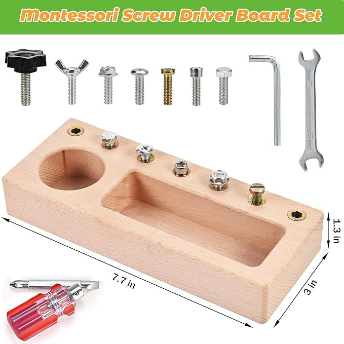 Montessori Screwdriver Board Set, Montessori Toys for 3 4 5 Year Old, Wooden Screw Driver Activities Tools, Fine Motor Skills Preschool Learning Sensory Toy - Image 2