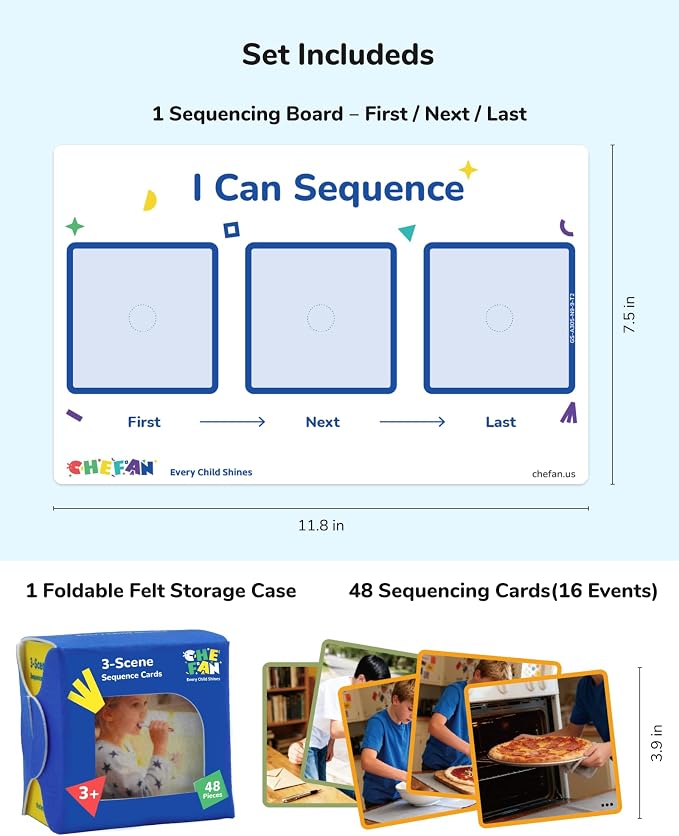 CHEFAN Sequencing Cards for Kids, Speech Therapy Sequence Game with Board, Preschool Kindergarten Storytelling Sentence Building Learning Activities (3 Steps) - Image 2