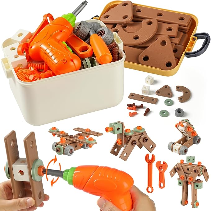 Kids Tool Set for 3-8, 158 PCS Construction Building Toys by Pinshoon