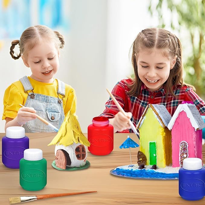 EXTRIC Washable Paint for Kids 6 Color, Non-Toxic Tempera Kid Paint 2 oz Bottles, Vibrant Pigments, Easy-Clean Toddler Paints, Kids Painting Set Arts and Crafts Supplies
