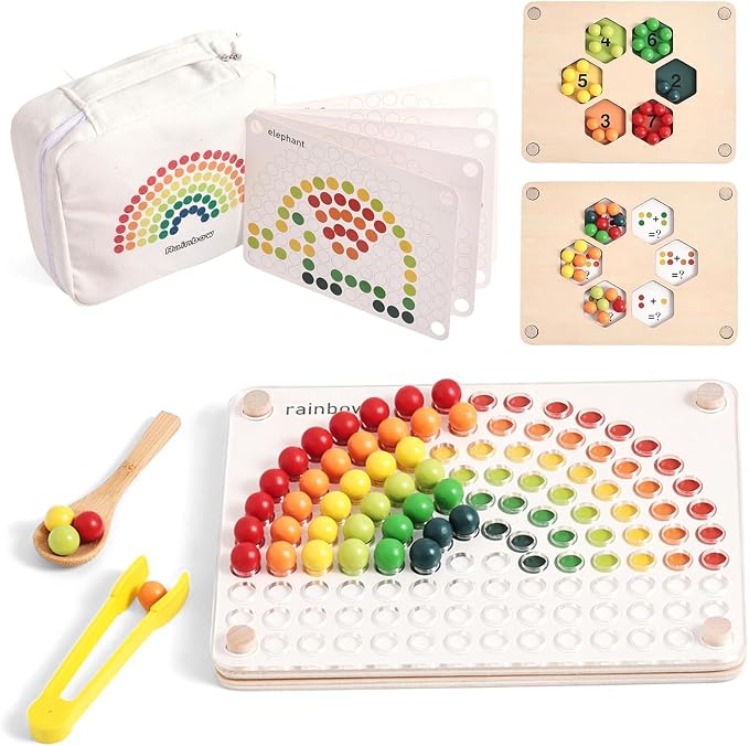 ibwaae Wooden Peg Board Beads Game Color Matching Toys for Toddlers Counting Toy for Preschoolers Learning Montessori Toys Fine Motor Math Gift for Girls and Boys by ibwaae