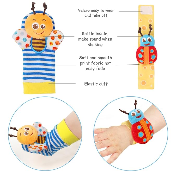 Bloobloomax Baby Wrist Rattle Socks and Foot Finder Set for 0-24 Month, Infant Girl Boy Toys Newborn Hand & Foot Toys for 0 to 24 Months, Baby Shower Gifts Set with Wrist Rattle Socks (Pink Gift Box)