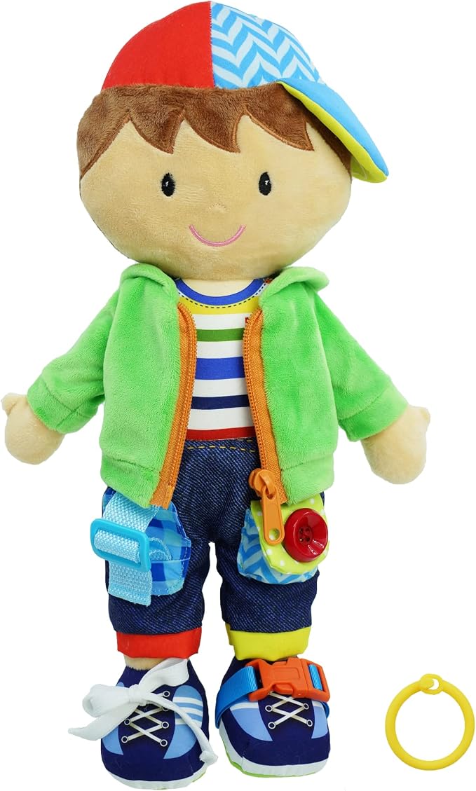 June Garden 15.5" Dressy Friends Terry - Educational Stuffed Plush Doll for Kids and Toddlers 2 Years and Up - Montessori Buckle Soft Toy by JuneGarden