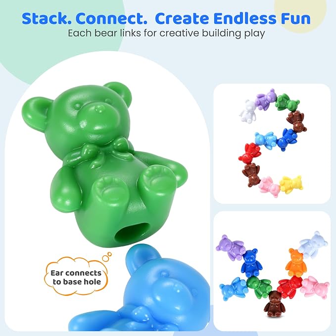 ZYFLSQ 150 PCS Counting Bears Set, 10 Color Sorting Bears Learning Toys for Preschoolers, 1 Inch Stackable Bear Counters for Kids Ages 3+, Montessori-Inspired Math Manipulatives for Classroom & Home - Image 4