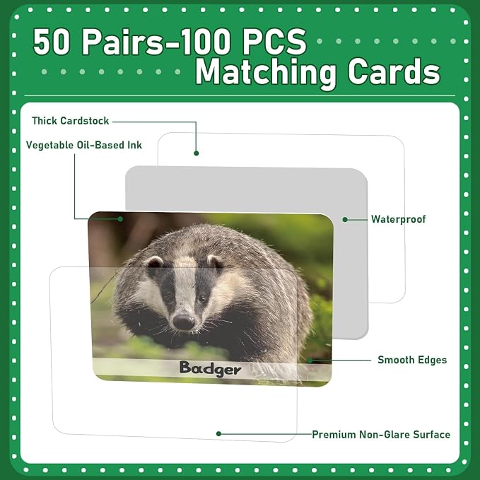gisgfim 100 PCS Memory Matching Game Wild Animals Concentration Memory Card Matching Games - Image 2