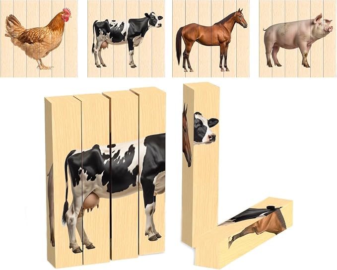 Wooden Animal Chunky Puzzles for Toddlers 2+ Years - Montessori 4 in 1 Complete Animal Collection - Farm, Safari & Woodland Block Puzzle Jumbo Set - Image 7