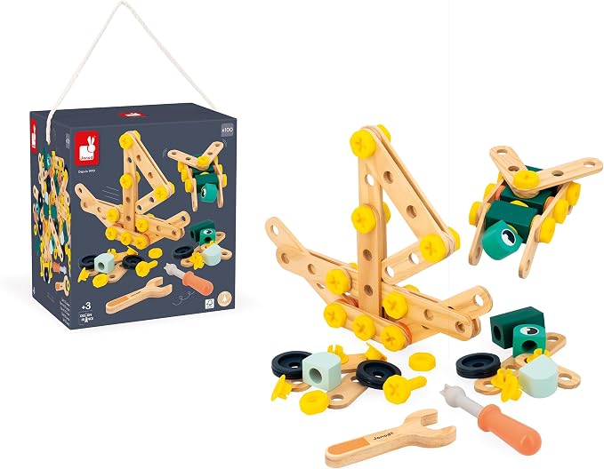 Janod - Brico'Kids J06454 100-Piece Barrel - Building Game Child - 98 Components + 2 Tools - Role Play - Promotes Hand Dexterity and Creativity - From 3 Years - Image 10