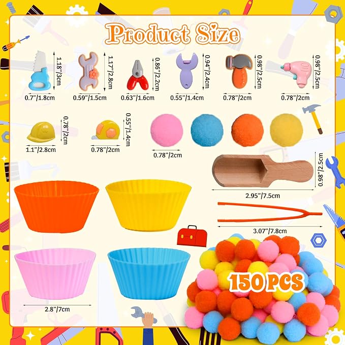 167pcs Tool Sensory Bin Filler Fine Motor Toys Kids Tool Box Sensory Bin Items Tape Measure Toy Drill Hammer Pliers Open-End Combination Wrench Hard Hat Hand Saw for Preschool Education Activities - Image 2