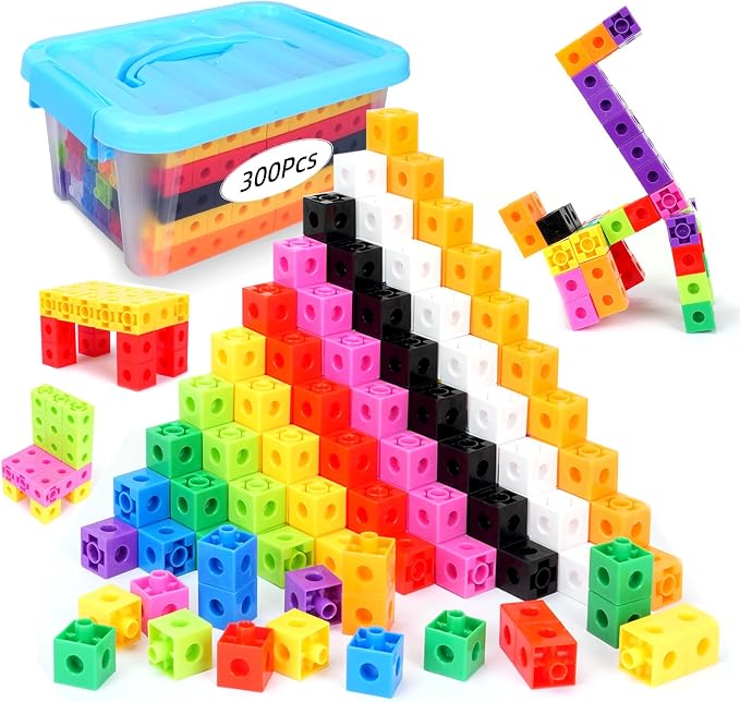 300 Pcs Linking Cubes for Kids - Counting Blocks with Storage Boxes, Connecting Cubes Math Manipulatives for Preschool & Elementary Aged Kids by Unknown