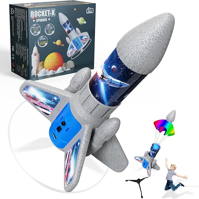 Rocket Launcher for Kids - 200 Ft of Flight Altitude, 2025 New Model Auto Electric Spinner Rocket Toys with Safe Parachute, Christmas Birthday Gifts for Boys & Girls Age 6 7 9 10 11 12 8-13 Years Old