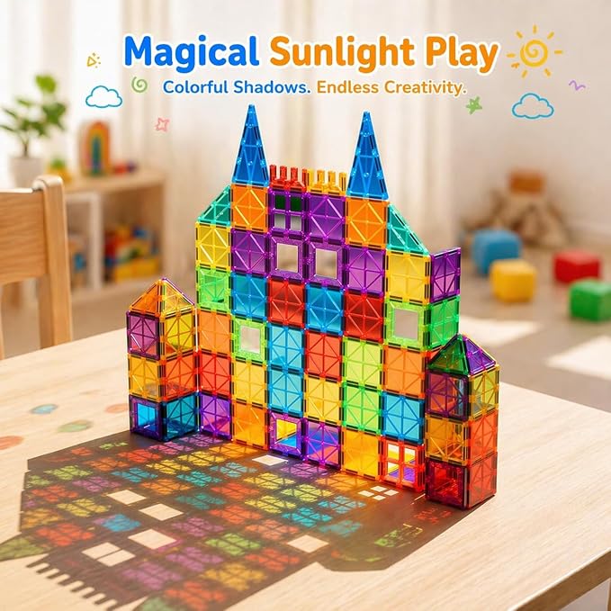 AFUNX 102PCS Magnetic Tiles for Kids,Strong Magnets,3D Clear STEM Toys - Image 5