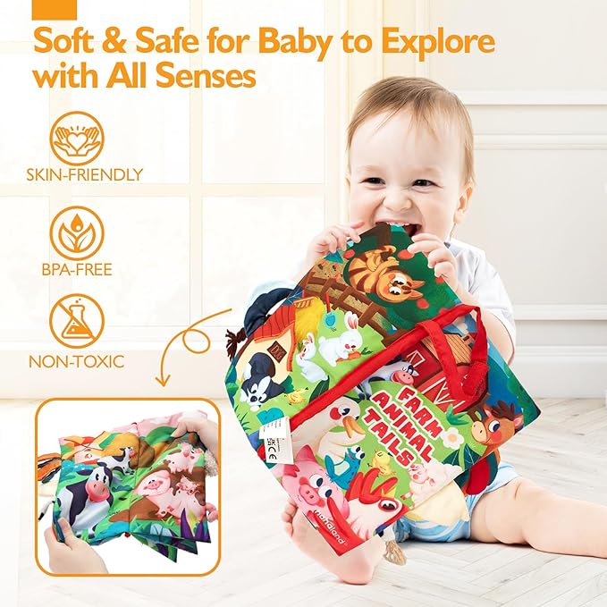 hahaland Baby Books 0-6 Months,Infant Tummy Time Toy Sensory Toys 6 to 12 Months Touch Feel Book Gifts for Boy Girl 0-3 Month Learning Toy Baby Christmas Birthday Gifts Stocking Stuffers (Single)