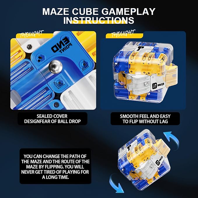 3D Cube Puzzles for Kids - Brain Teaser Puzzles Boys Toys Age 8-10 Educational Learning Toys for Logical Thinking, Puzzle Maze Cube for Grandkids Stocking Stuffers for Kids (Blue)