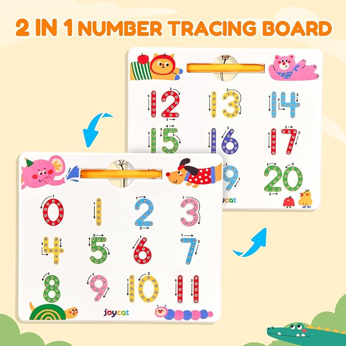 JoyCat Magnetic Animal Number Tracing Board, Double-Sided Numbers 1-20 - Image 2